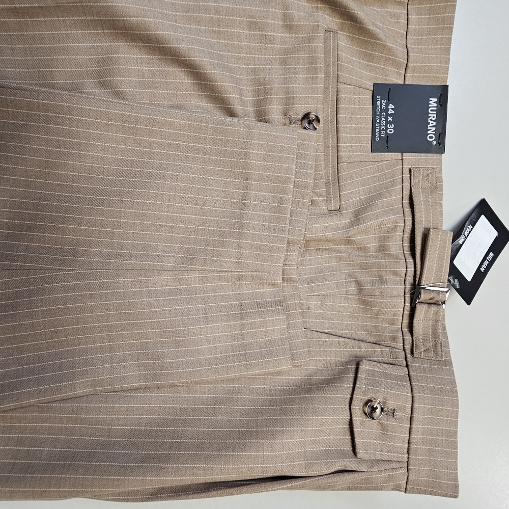 Murano Big & Tall Man Dress Pants Zac Pleated Brown Pinstriped 44x30 - Picture 12 of 13